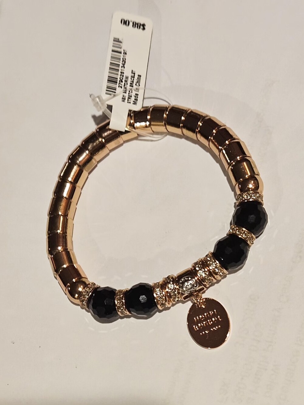 Henri Bendel NWT Rose Gold and Black Beaded Stretch Bracelet